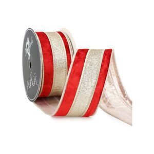 Red Wired Velvet Ribbon Champagne Gold Glitter 2.5 Inch x 10 Yards